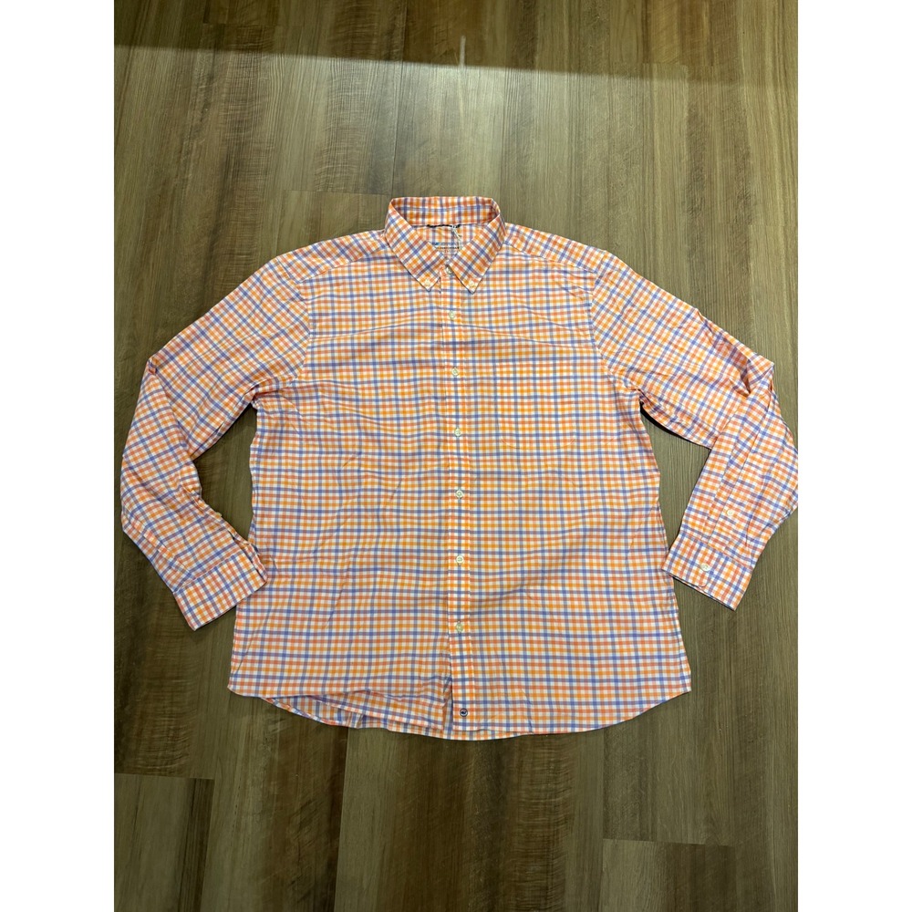 Vineyard Vines OTG Performance Shirt Mens XL Sunrise Orange Gingham Brrr Check